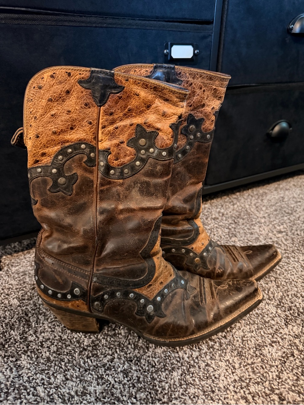 Ariat Brown and Tan Studded Western Leather Accent Boots